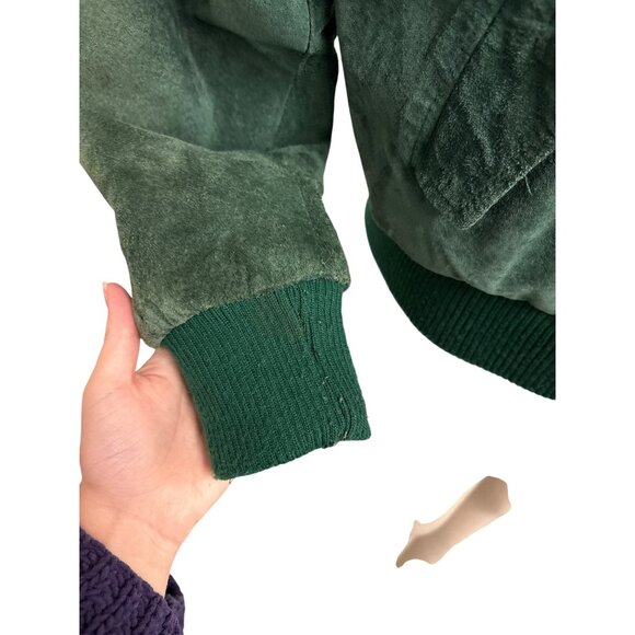 Vintage Green Suede Bomber Jacket Size 12 Plaid Lining Authentic Imports Inc Mad - Picture 4 of 15